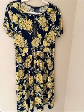 Ellen Weaver Navy/Yellow/White Floral Dress